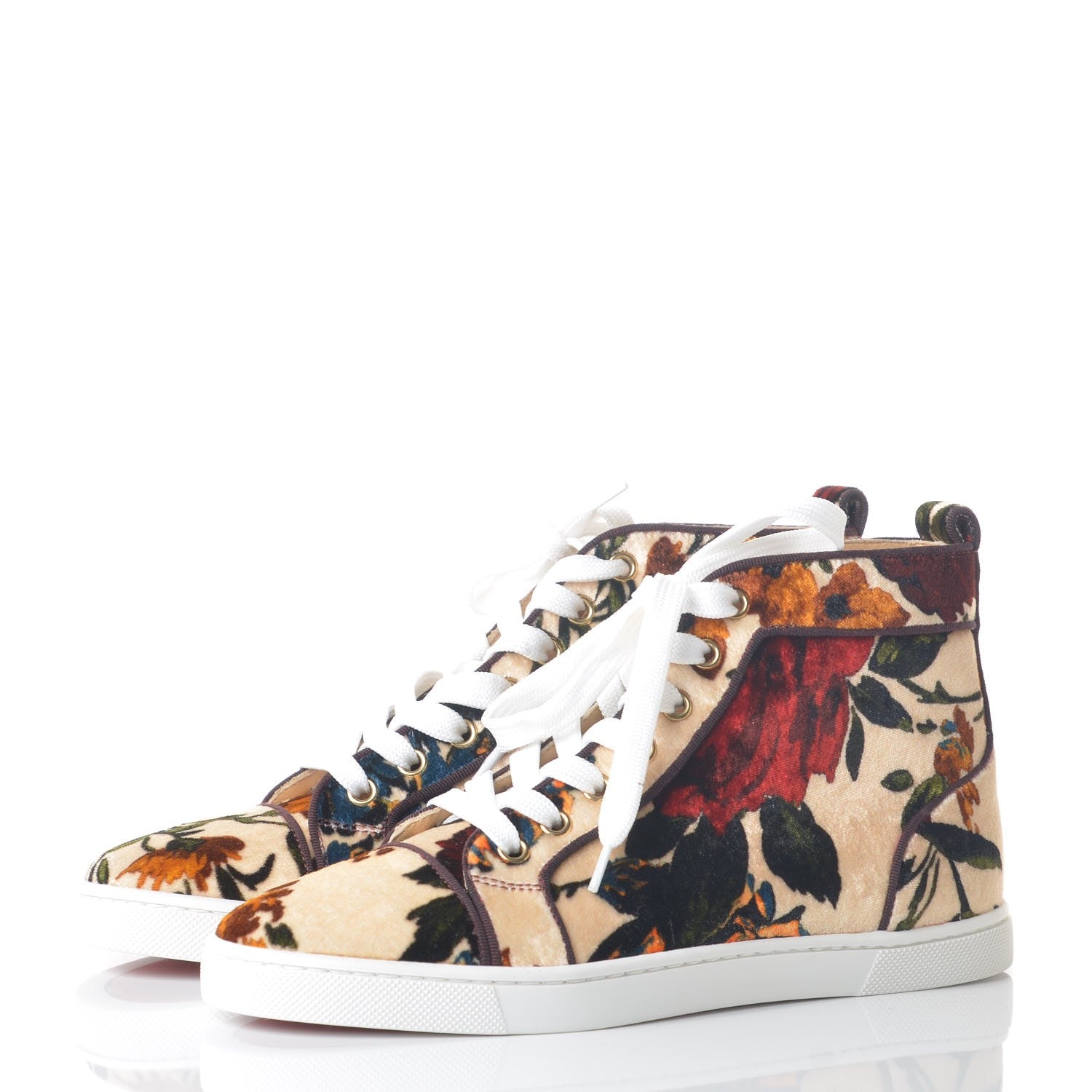 Christian Louboutin Velvet Floral Bip Bip Orlato High Top Flat Sneakers 35.5 Beige 3 of 11