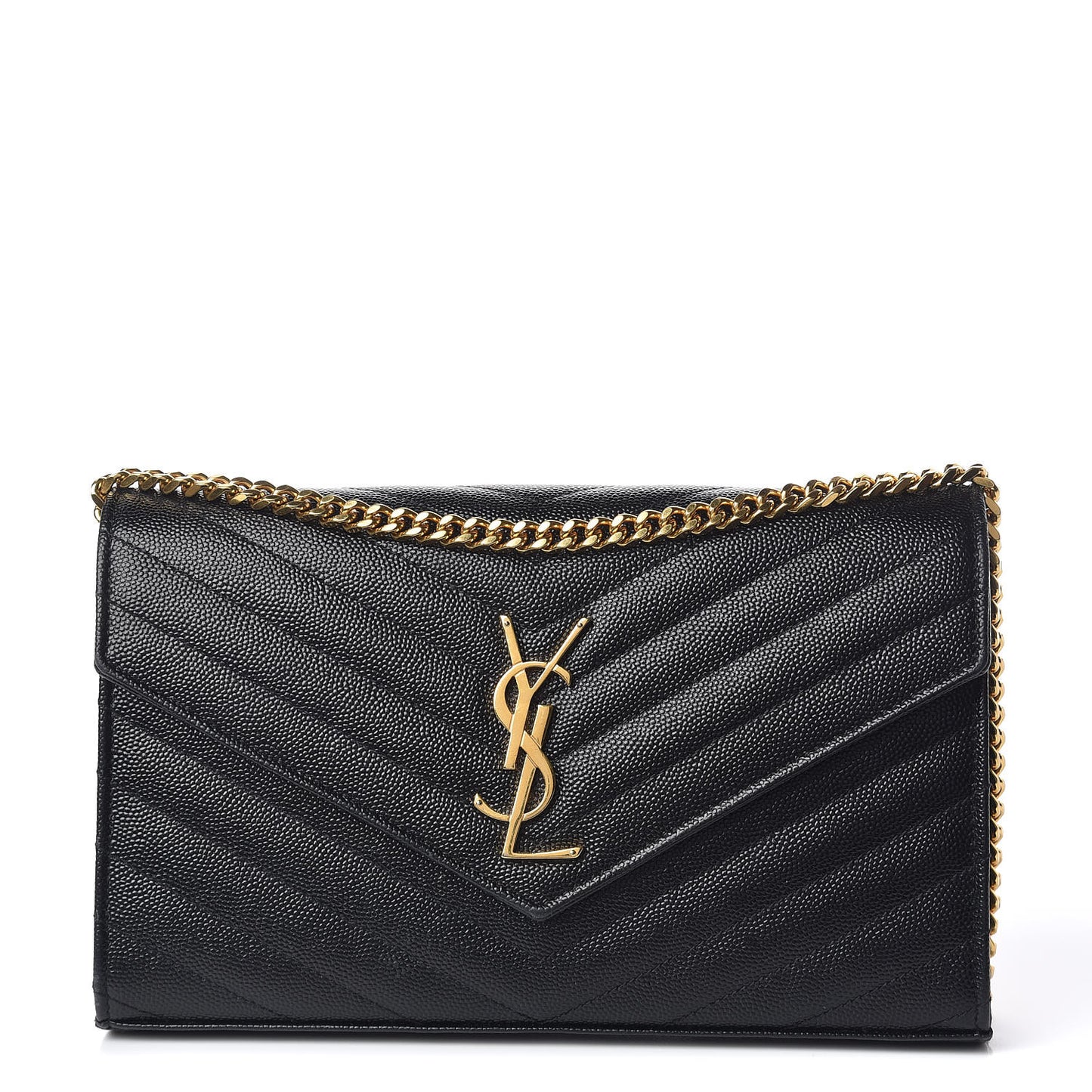 Grain De Poudre Matelasse Chevron Monogram Chain Wallet Black