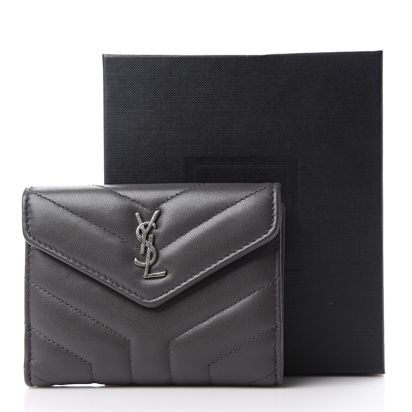 Lambskin Y Quilted Monogram Compact Loulou Wallet Asphalt