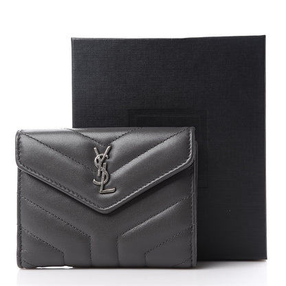 Saint Laurent Lambskin Y Quilted Monogram Compact Loulou Wallet Asphalt 7 of 7