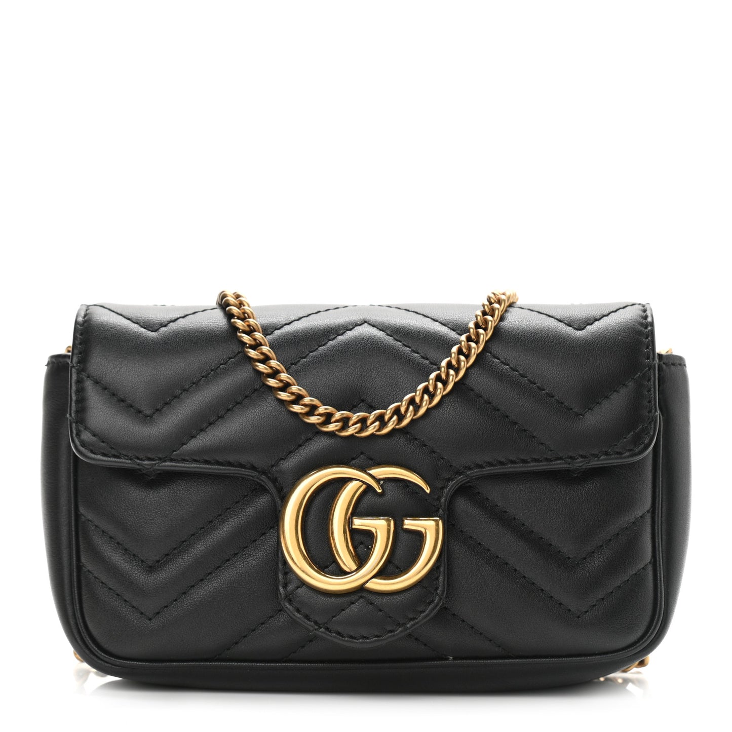 Calfskin Matelasse Super Mini GG Marmont Shoulder Bag Black