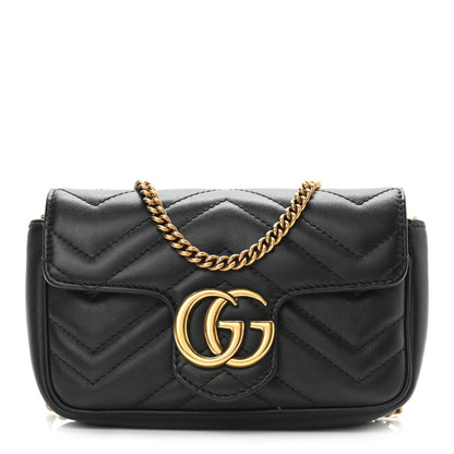 Gucci Calfskin Matelasse Super Mini GG Marmont Shoulder Bag Black 1 of 10