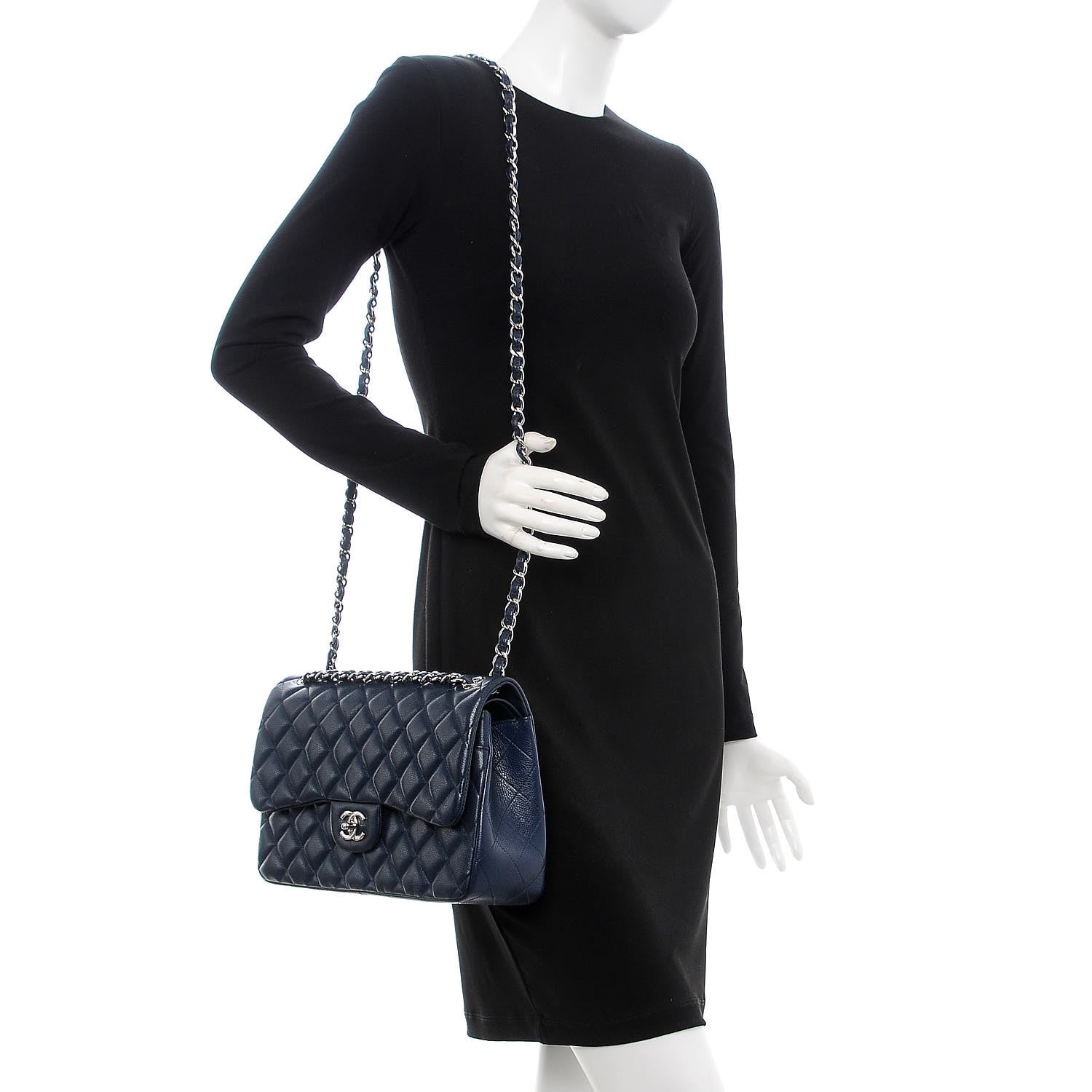 Chanel Caviar Quilted Jumbo Double Flap Navy Blue 2 of 7