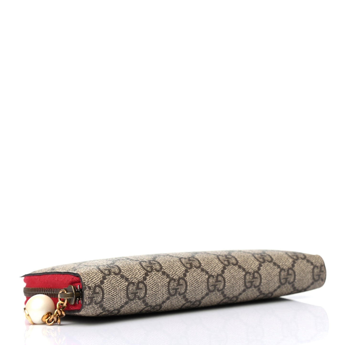 GG Supreme Monogram Pearl Zip Around Wallet Beige Hibiscus Red
