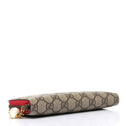 Gucci GG Supreme Monogram Pearl Zip Around Wallet Beige Hibiscus Red 3 of 4