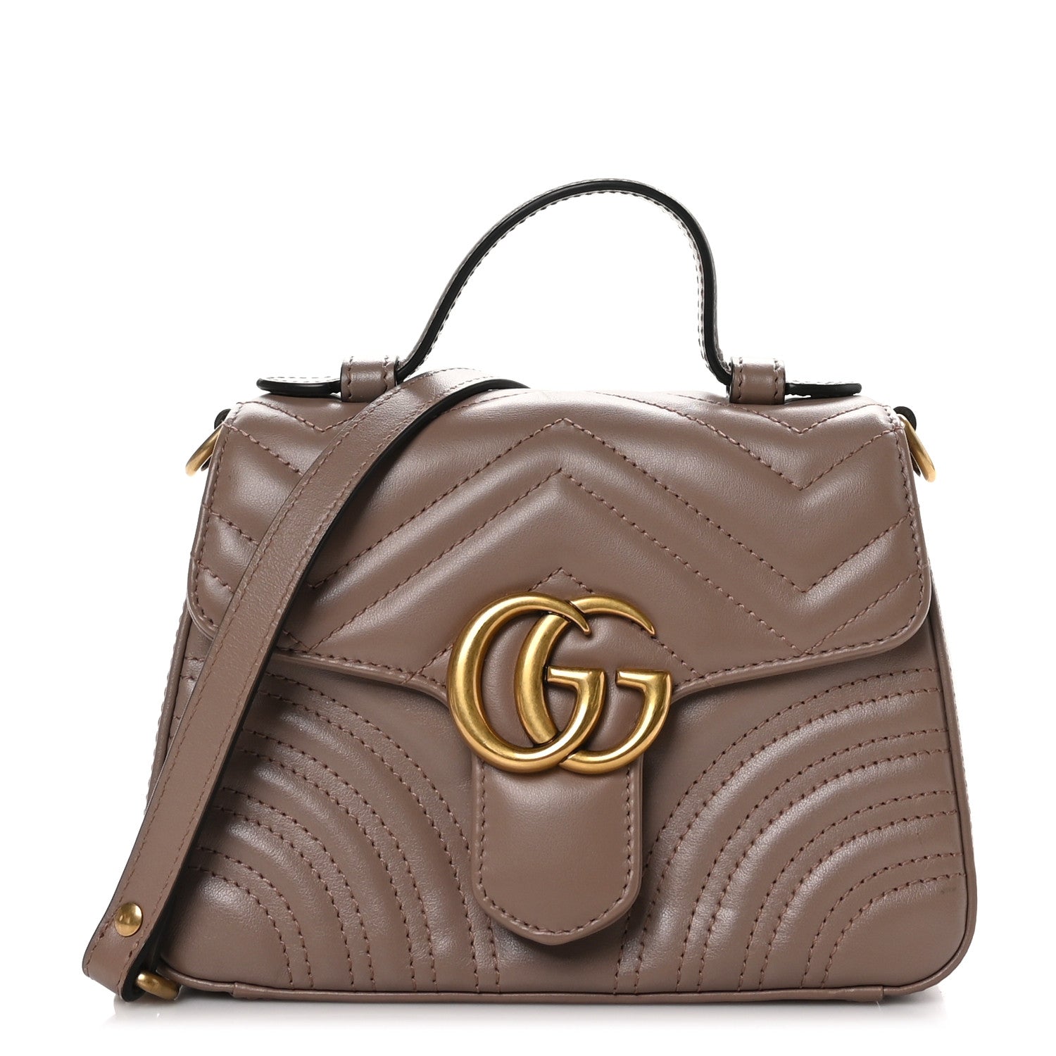 Gucci Calfskin Matelasse Mini GG Marmont Top Handle Shoulder Bag Porcelain Rose 1 of 9