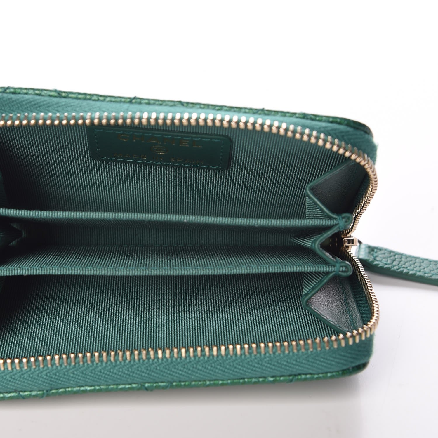 Chanel Metallic Caviar Quilted Zip Coin Purse Green 5 of 7