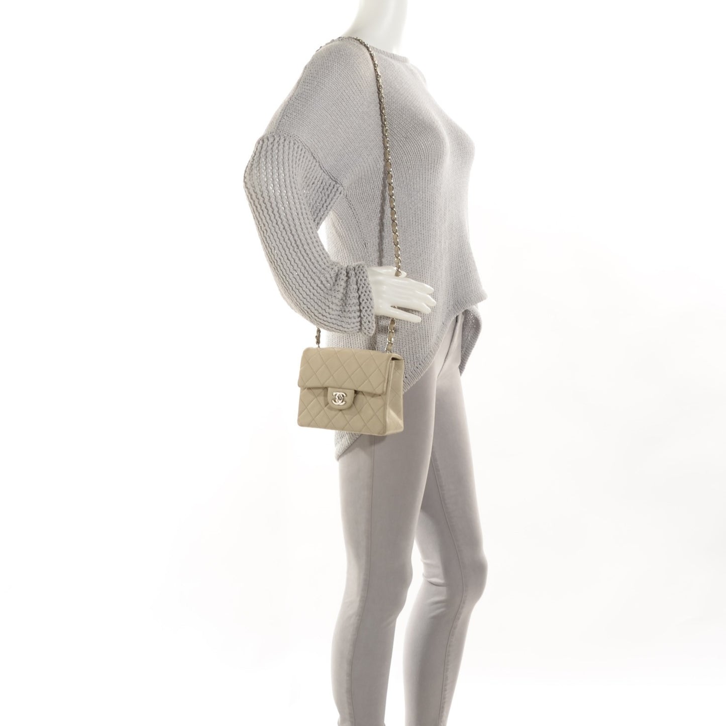 Lambskin Quilted Mini Square Flap Beige