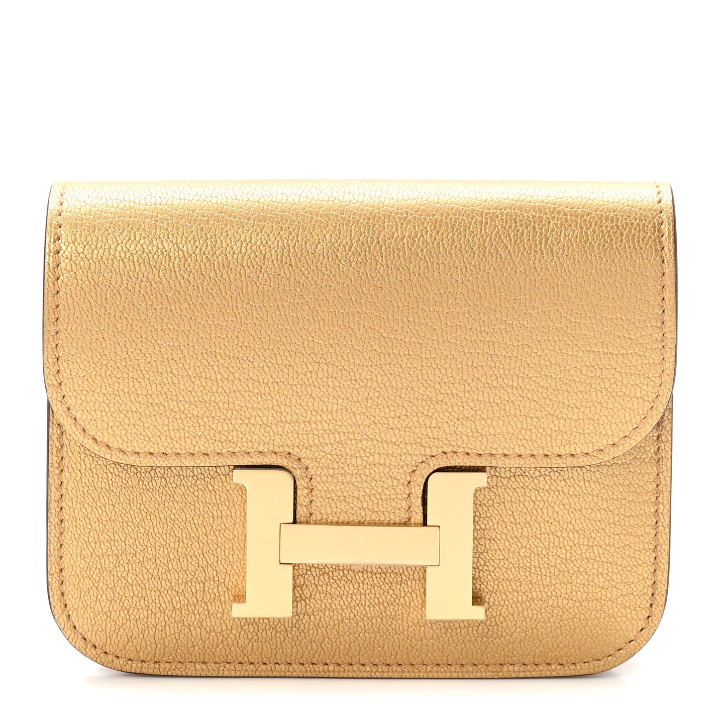 Metallic Chevre Chamkilight Constance Slim Wallet Dore