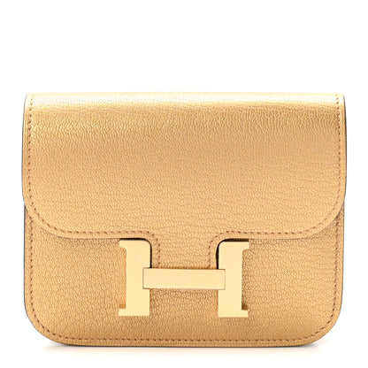 Hermes Metallic Chevre Chamkilight Constance Slim Wallet Dore 1 of 9
