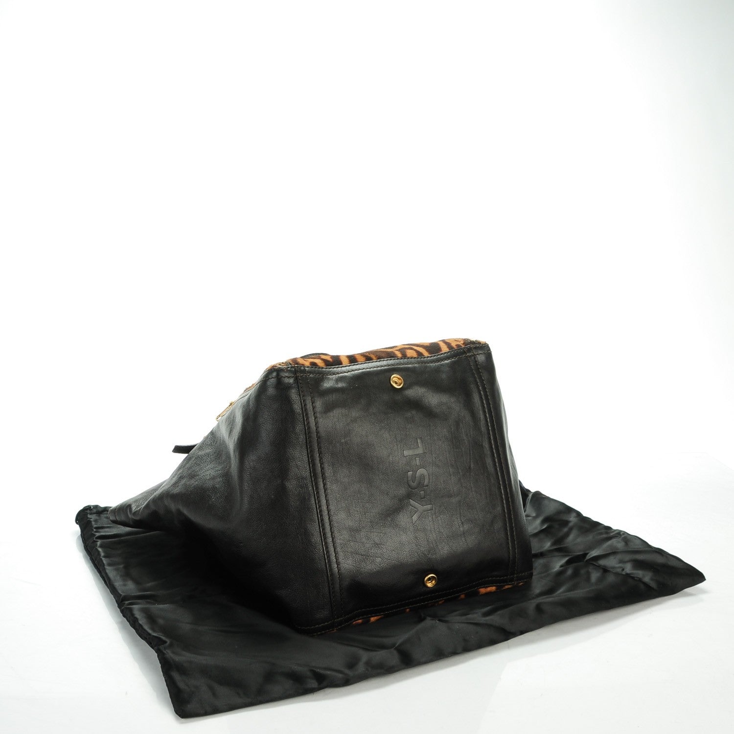Saint Laurent Calfskin Leopard Print Pony Hair Medium Downtown Tote Dark Brown 4 of 8