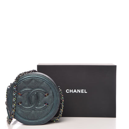 Chanel Iridescent Caviar Quilted Round Filigree Crossbody Dark Turquoise 10 of 10