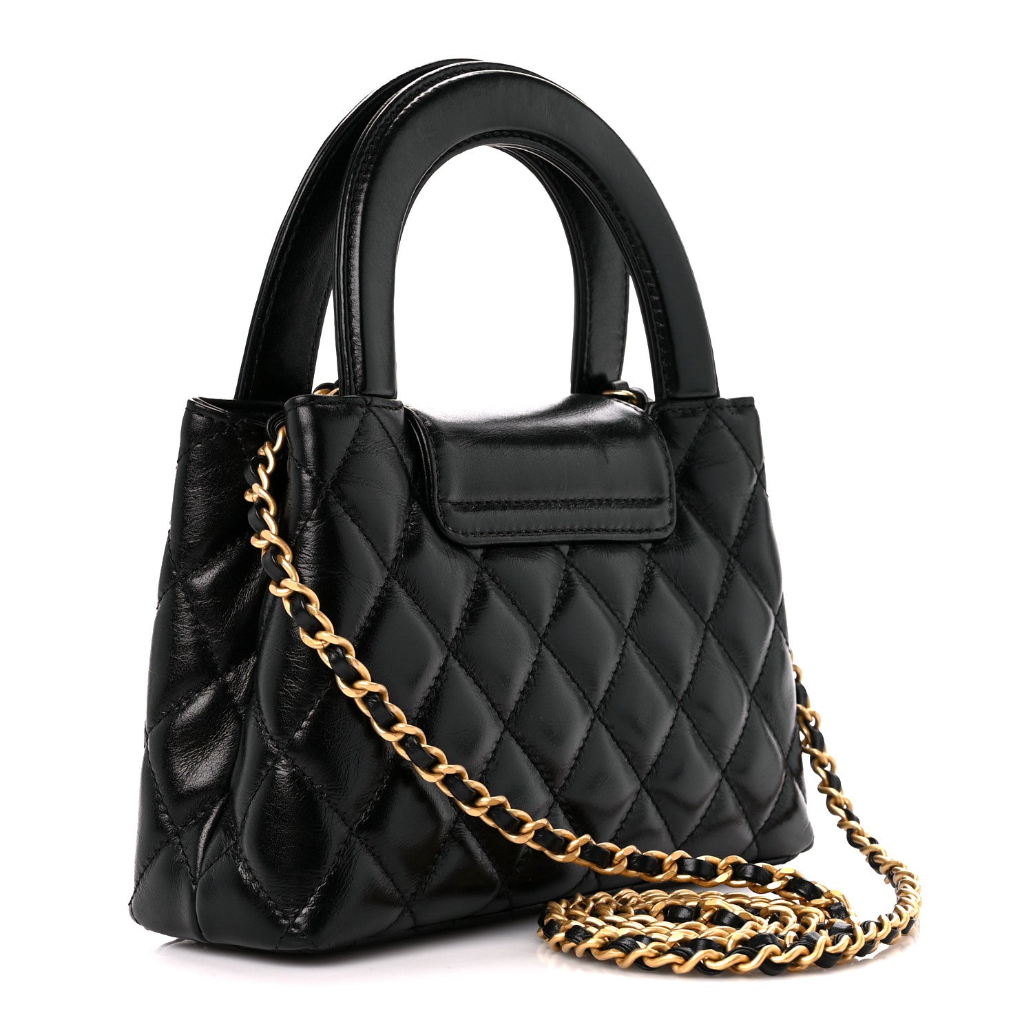Chanel Shiny Aged Calfskin Quilted Nano Kelly Shopper Black 3 of 10
