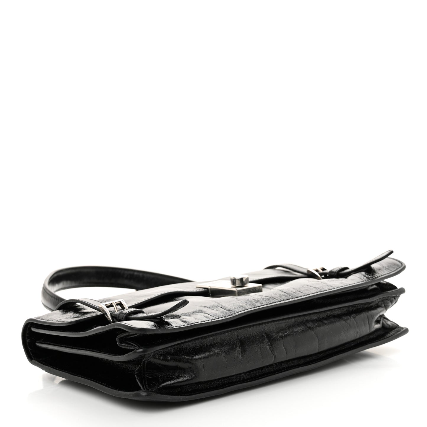 Glossy Calfskin Medium Sound Shoulder Bag Black