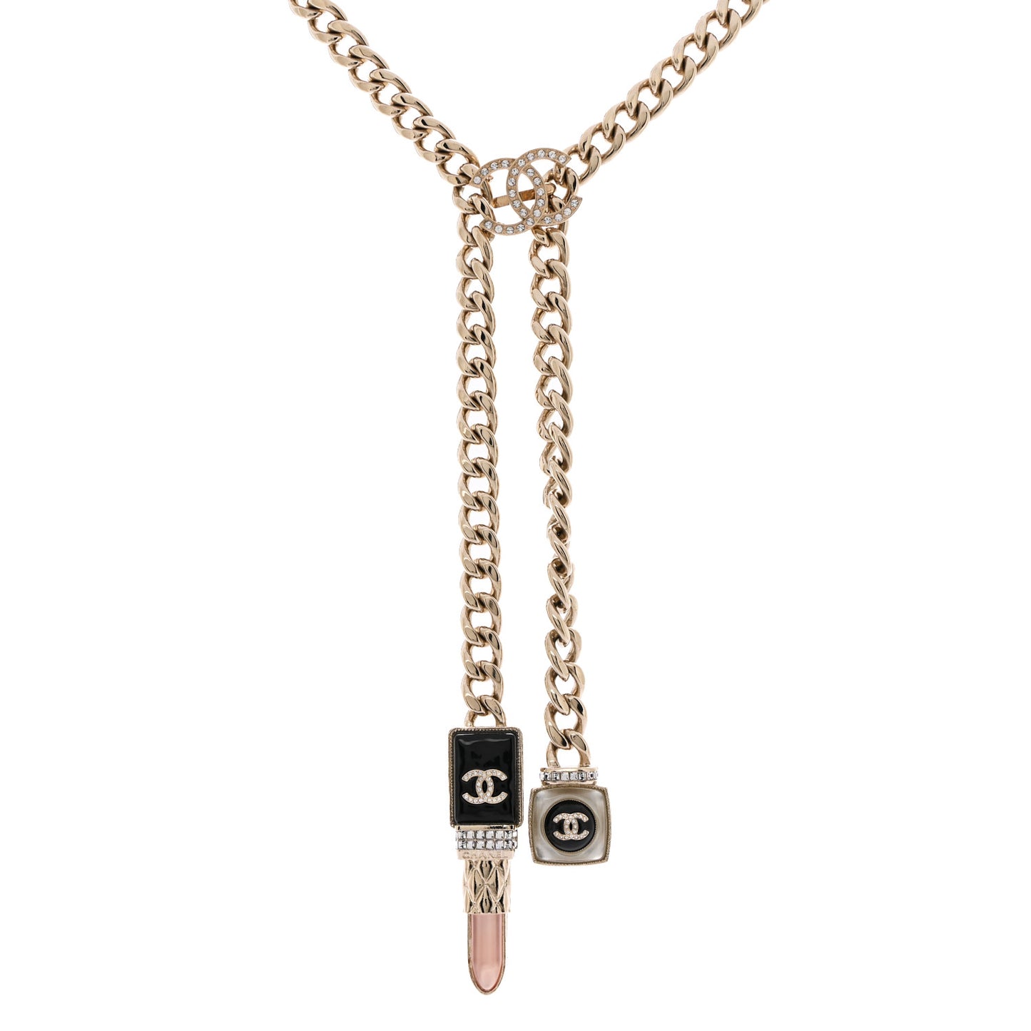 Metal Strass Pearl Lipstick Necklace Pink Gold