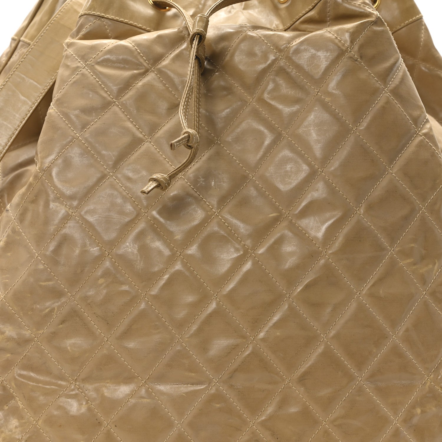 Chanel Vinyl Stitched XL Bucket Bag Beige 8 of 10