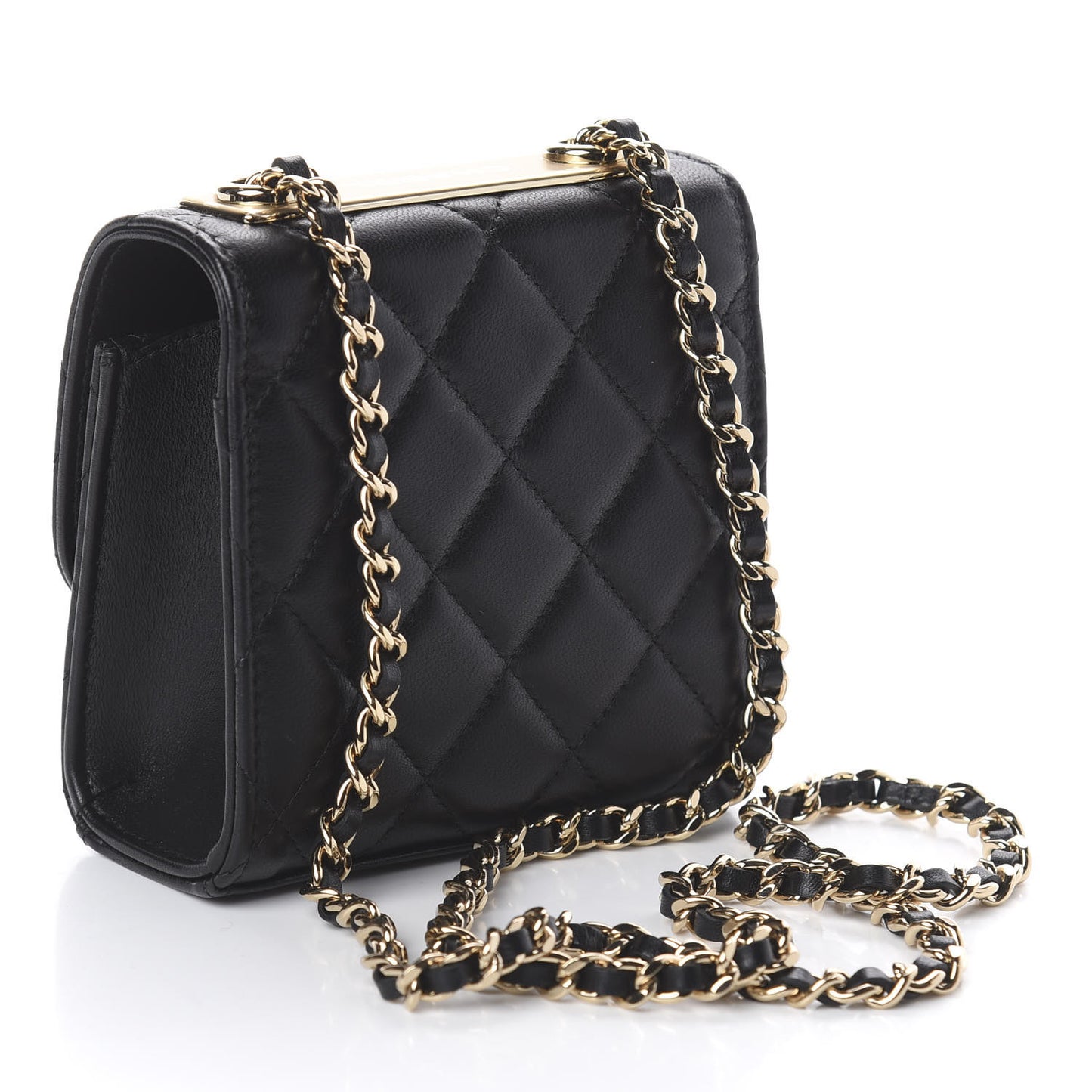 Lambskin Quilted Mini Trendy CC Chain Wallet Black