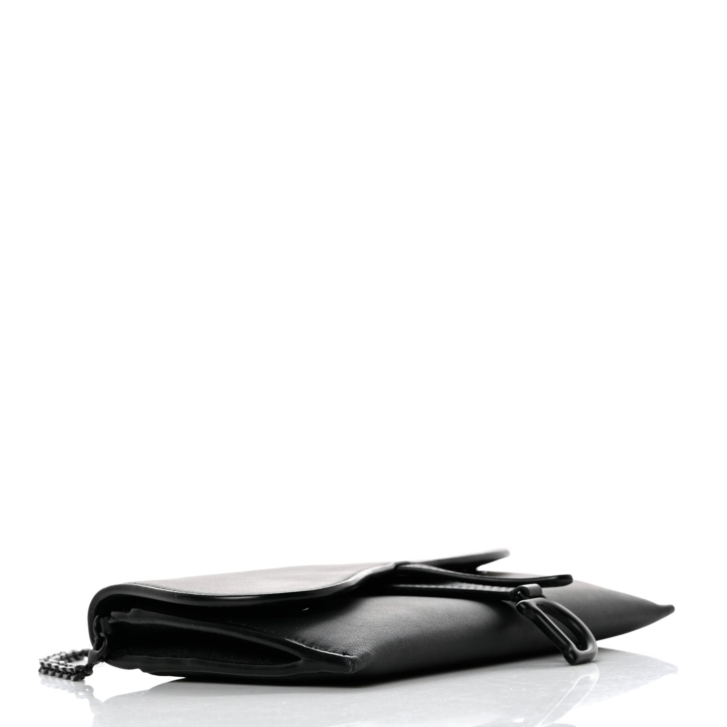 Ultra Matte Calfskin Saddle Chain Wallet Pouch Black