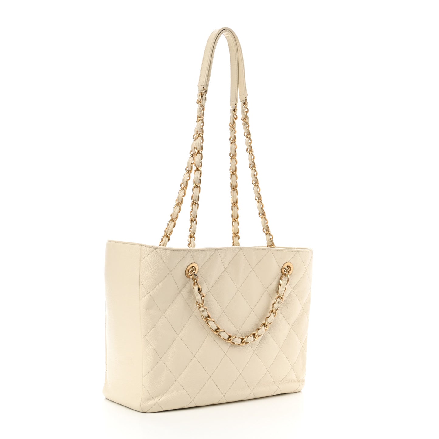 Caviar Quilted Small Shopping Tote White