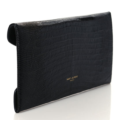 Saint Laurent Calfskin Lizard Embossed Paloma Monogram Clutch Black 3 of 7