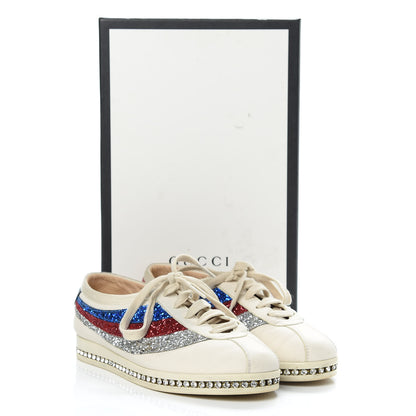 Gucci Calfskin Glitter Crystal Womens Sylvie Web Falacer Sneakers 36.5 White 18 of 18