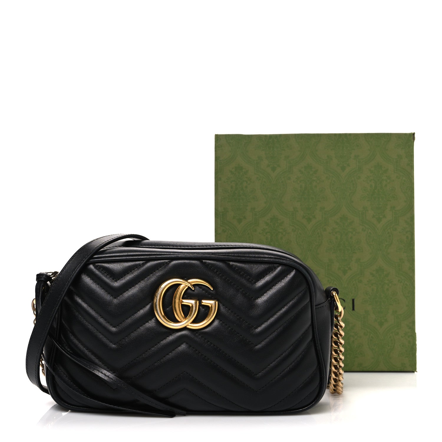 Gucci Calfskin Matelasse Small GG Marmont Chain Shoulder Bag Black 13 of 13