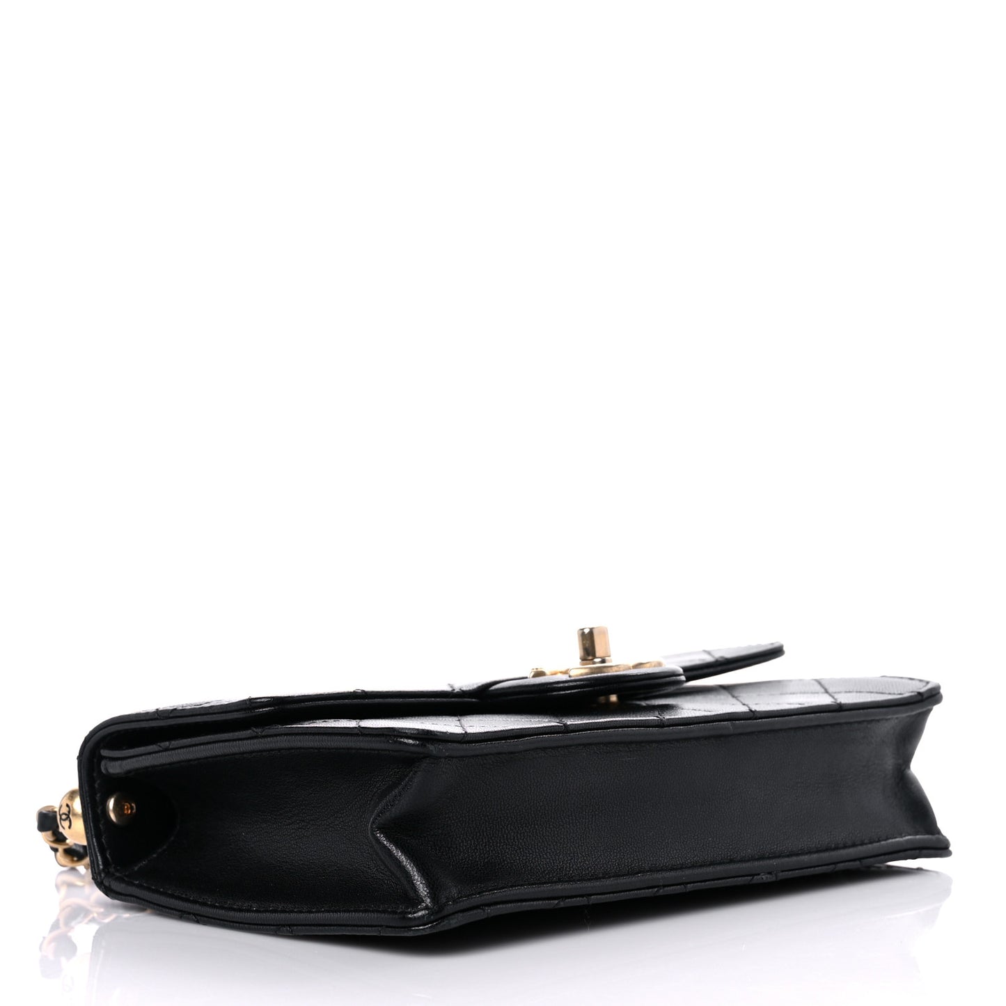 Goatskin Quilted Logo Small Chic Flap Black