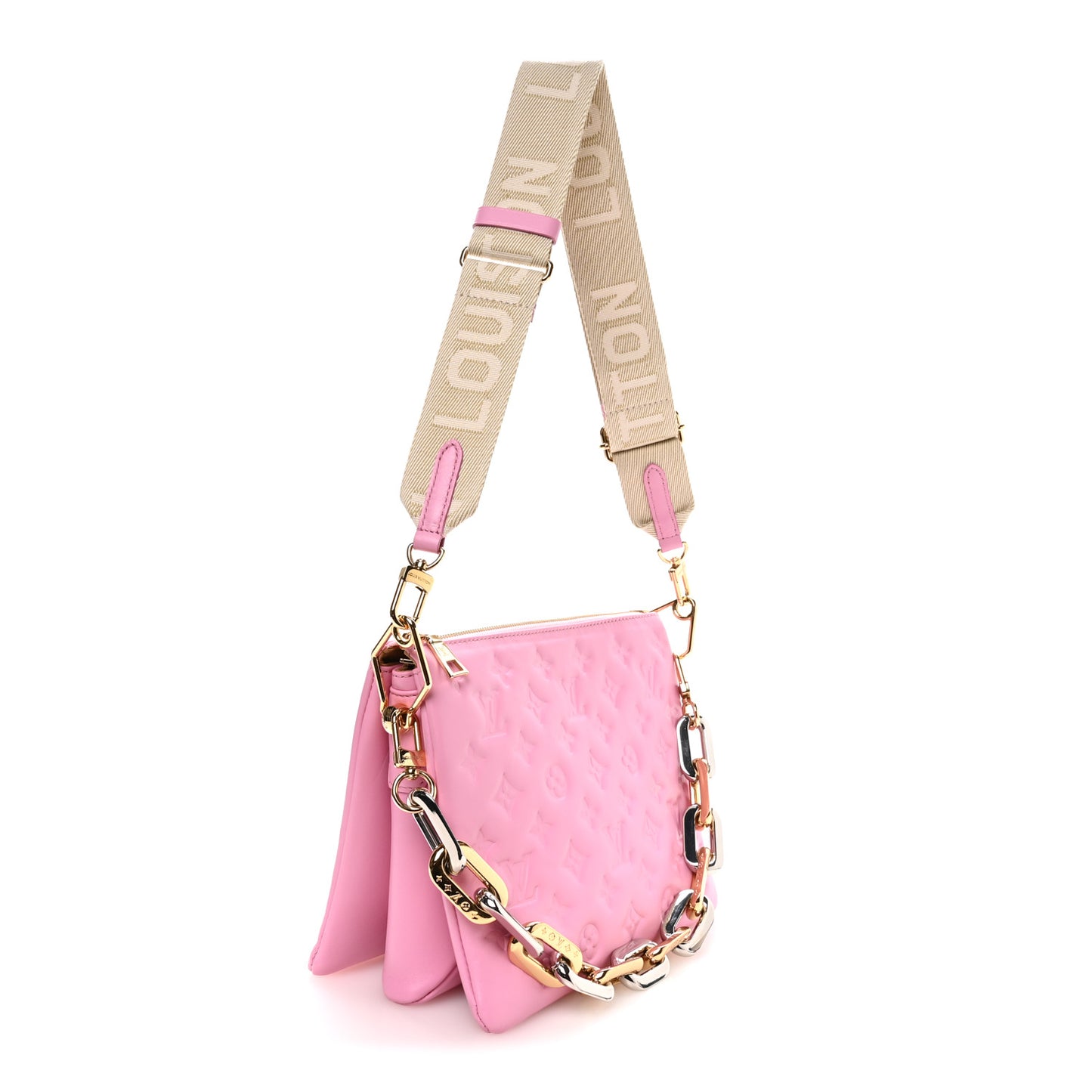 Lambskin Embossed Monogram Coussin PM Rose Bonbon