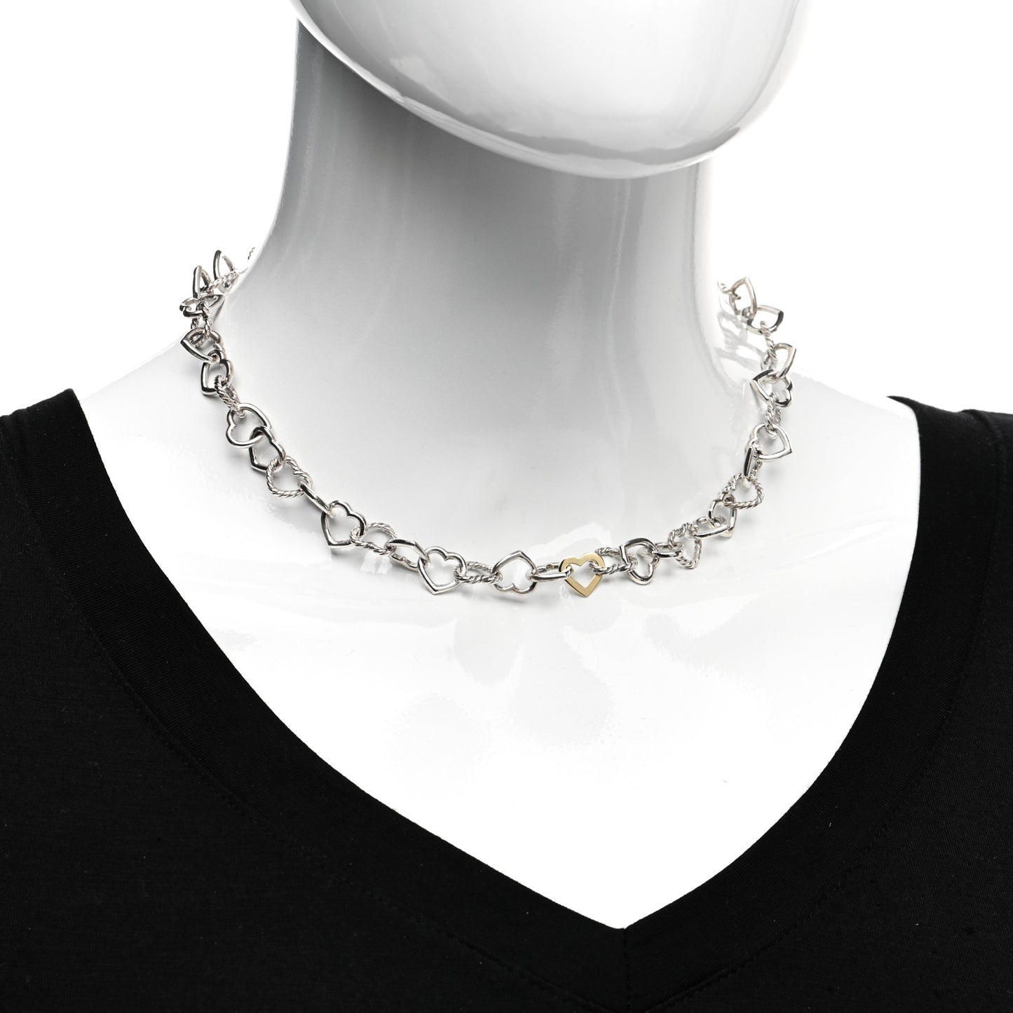 Sterling Silver 18K Yellow Gold Cable Heart Link Necklace