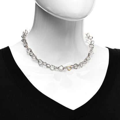 David Yurman Sterling Silver 18K Yellow Gold Cable Heart Link Necklace 2 of 4