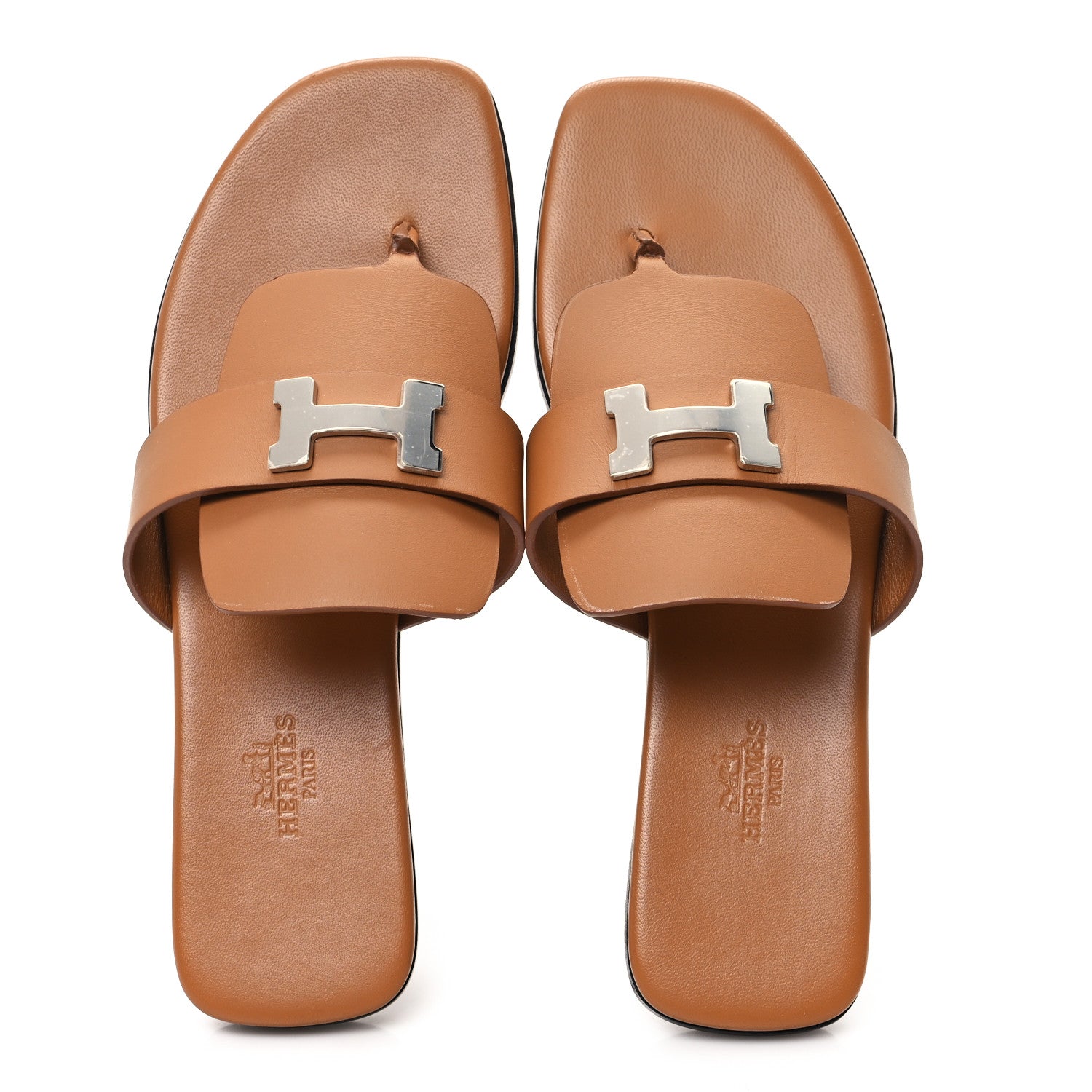 Hermes Calfskin Womens Galerie Sandals 37.5 Gold 2 of 10