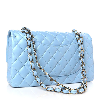 Chanel Iridescent Lambskin Quilted Medium Double Flap Light Blue 3 of 9