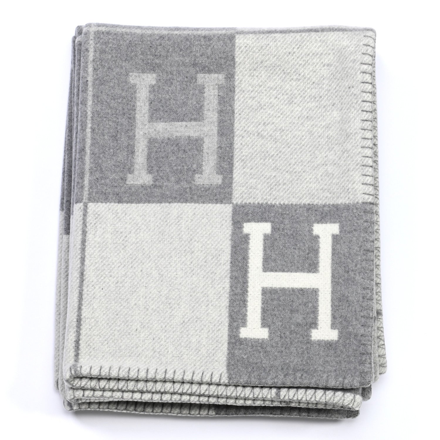 Hermes Wool Cashmere Avalon III Blanket Ecru Gris Clair 2 of 6