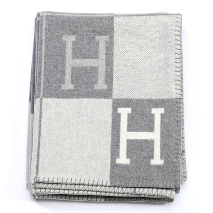 Hermes Wool Cashmere Avalon III Blanket Ecru Gris Clair 2 of 6