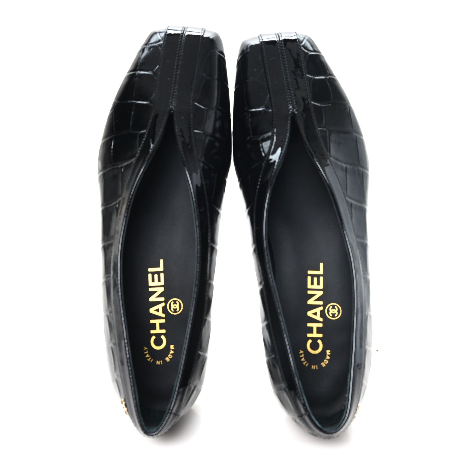 Chanel Patent Calfskin Crocodile Embossed Ballet Flats 36 Black 2 of 10