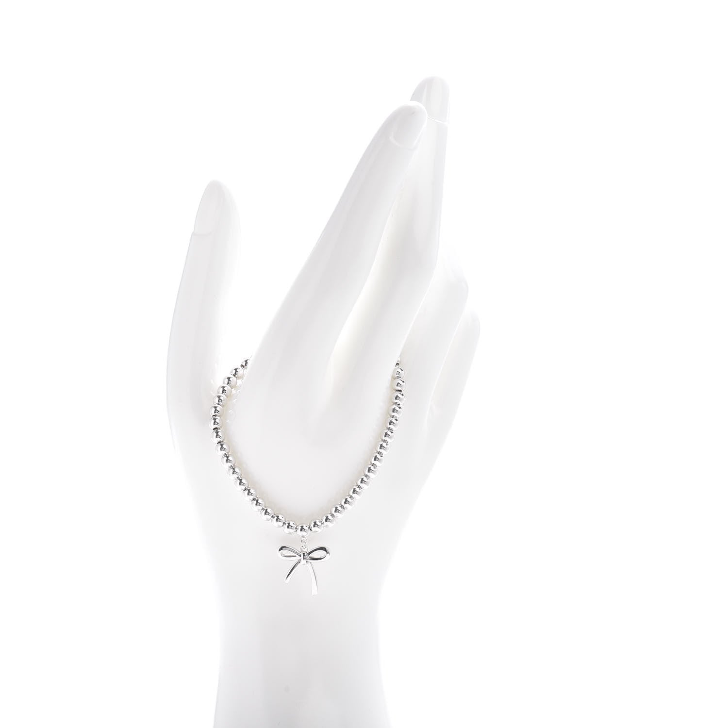 Tiffany Sterling Silver 4mm Bow Bead Bracelet 2 of 4