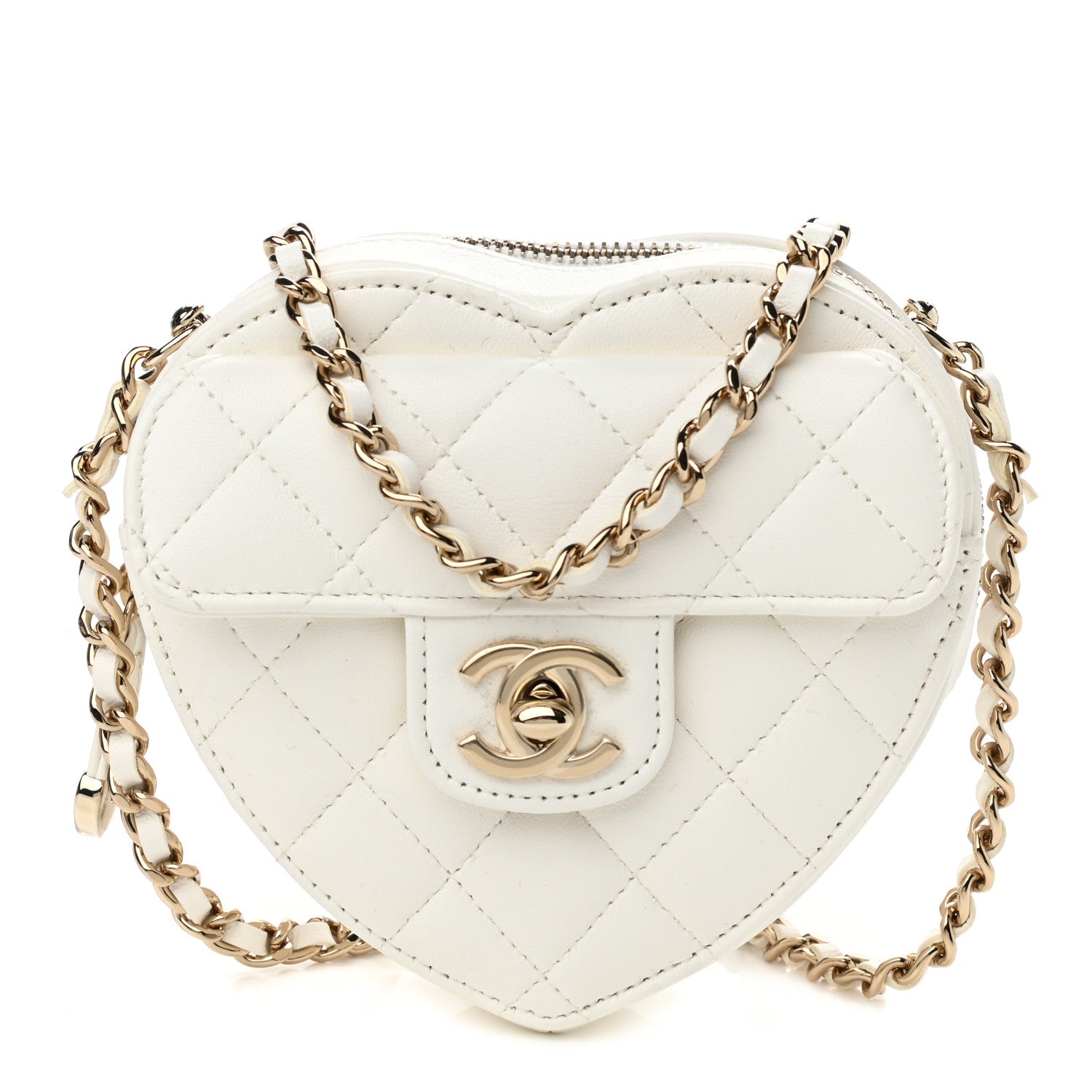 Chanel Lambskin Quilted CC In Love Heart Clutch With Chain White 1 of 11