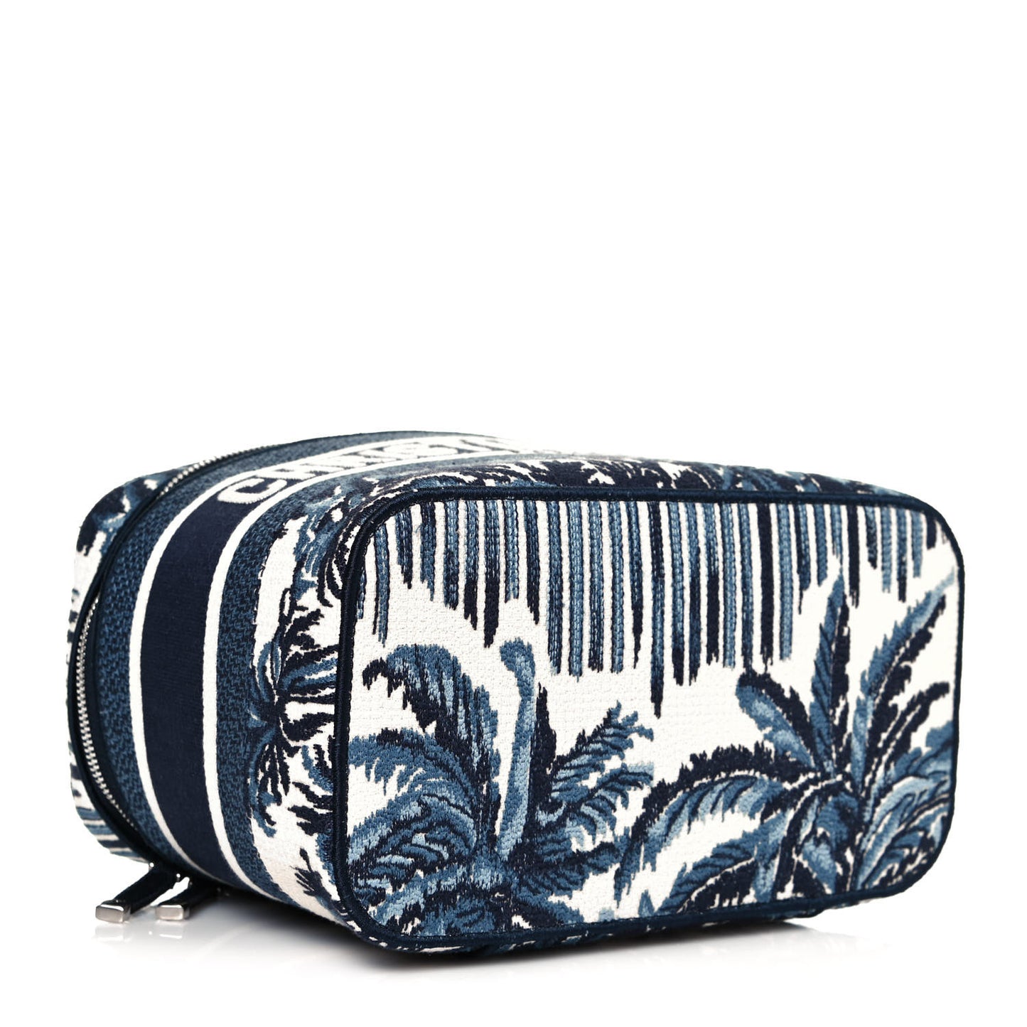 Canvas Embroidered Palm Tree Diortravel Vanity Case Blue Multicolor