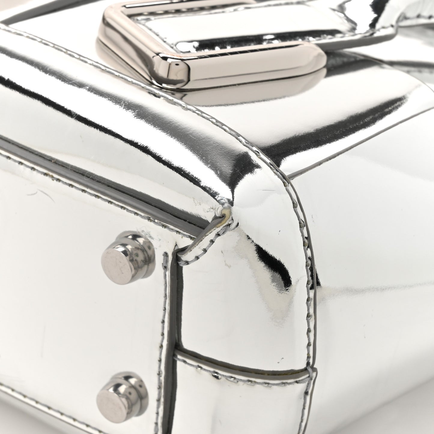 Mirror Laminated Nappa Maxi Intrecciato Mini Arco  Silver