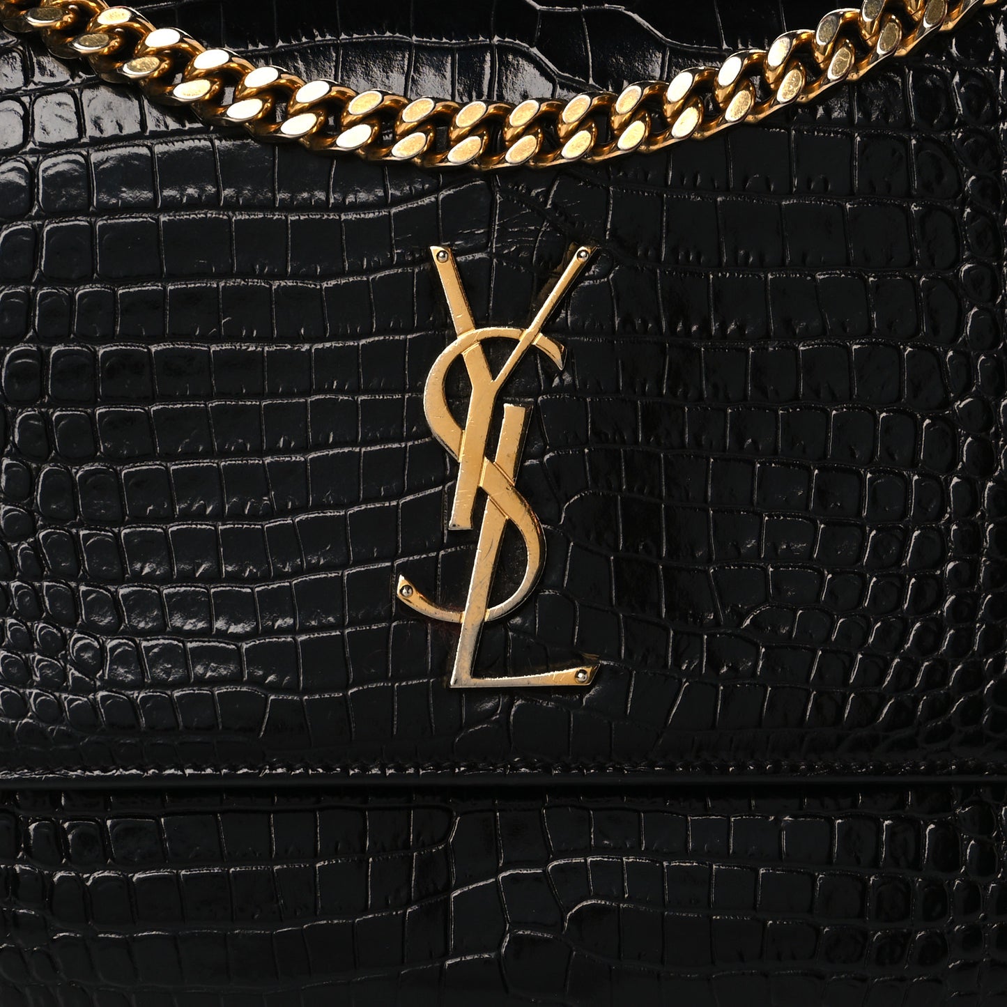 Calfskin Crocodile Embossed Large Monogram Sunset Black