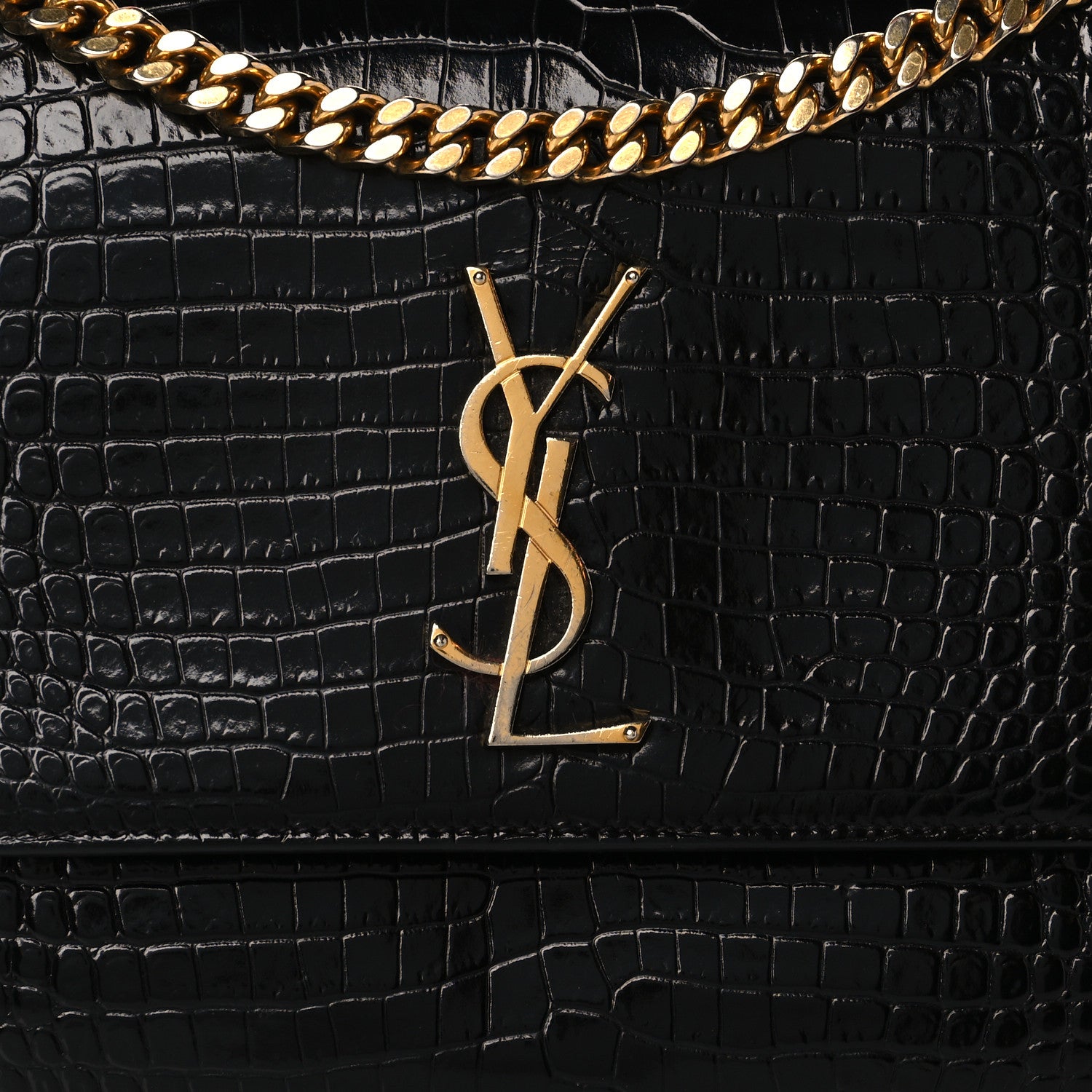 Saint Laurent Calfskin Crocodile Embossed Large Monogram Sunset Black 7 of 10