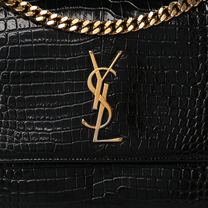 Saint Laurent Calfskin Crocodile Embossed Large Monogram Sunset Black 7 of 10