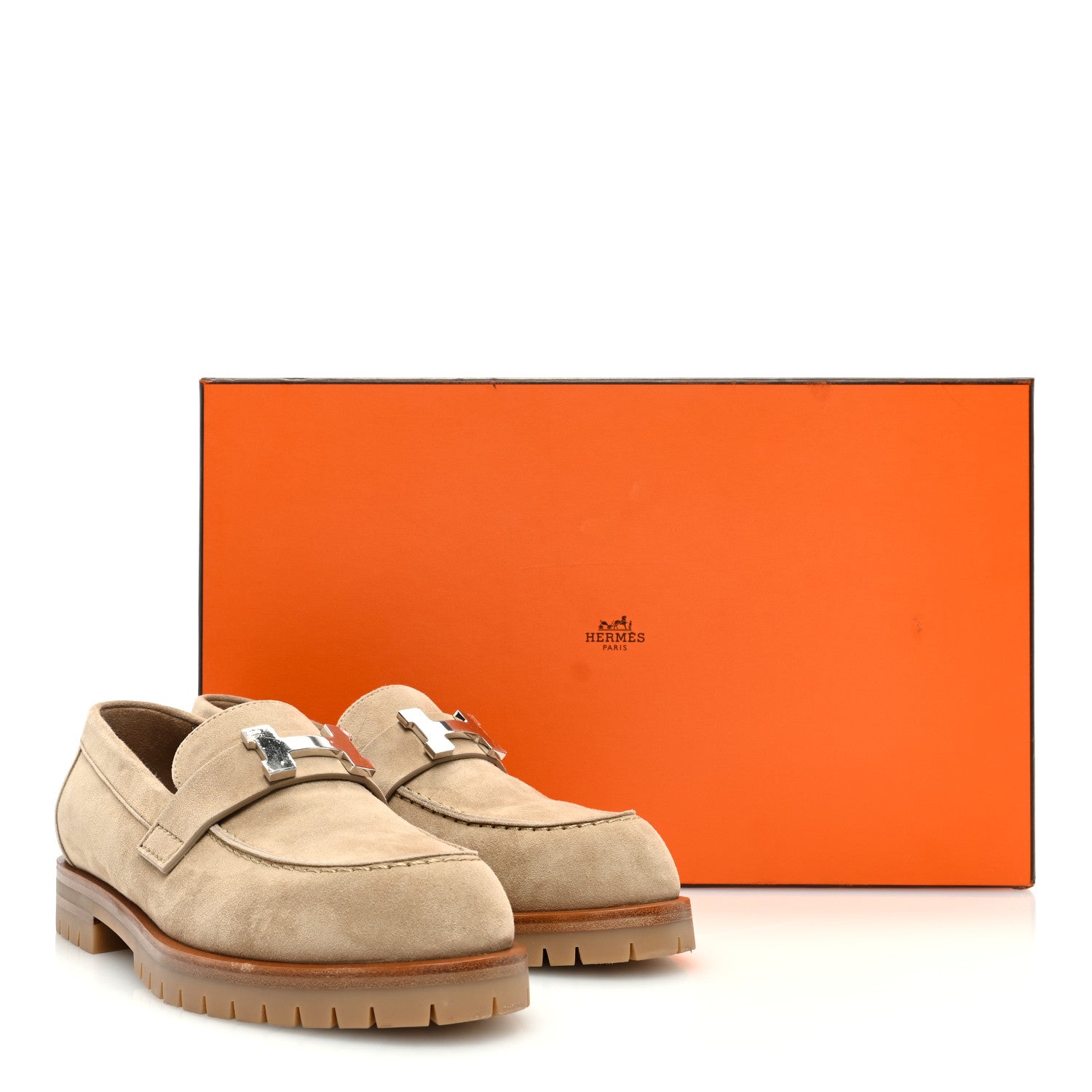 Hermes Suede Goatskin Womens Faubourg Loafers 35 Beige Argile 8 of 8