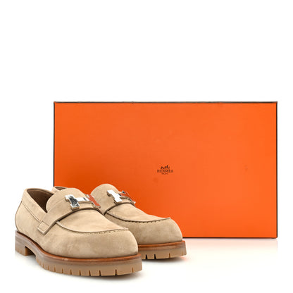 Hermes Suede Goatskin Womens Faubourg Loafers 35 Beige Argile 8 of 8