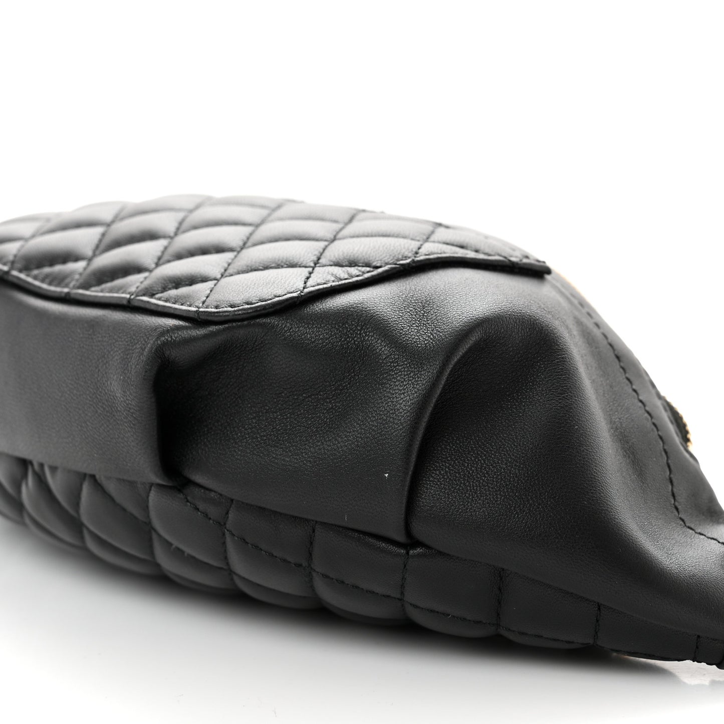 Lambskin Quilted Waist Bag Fanny Pack Black