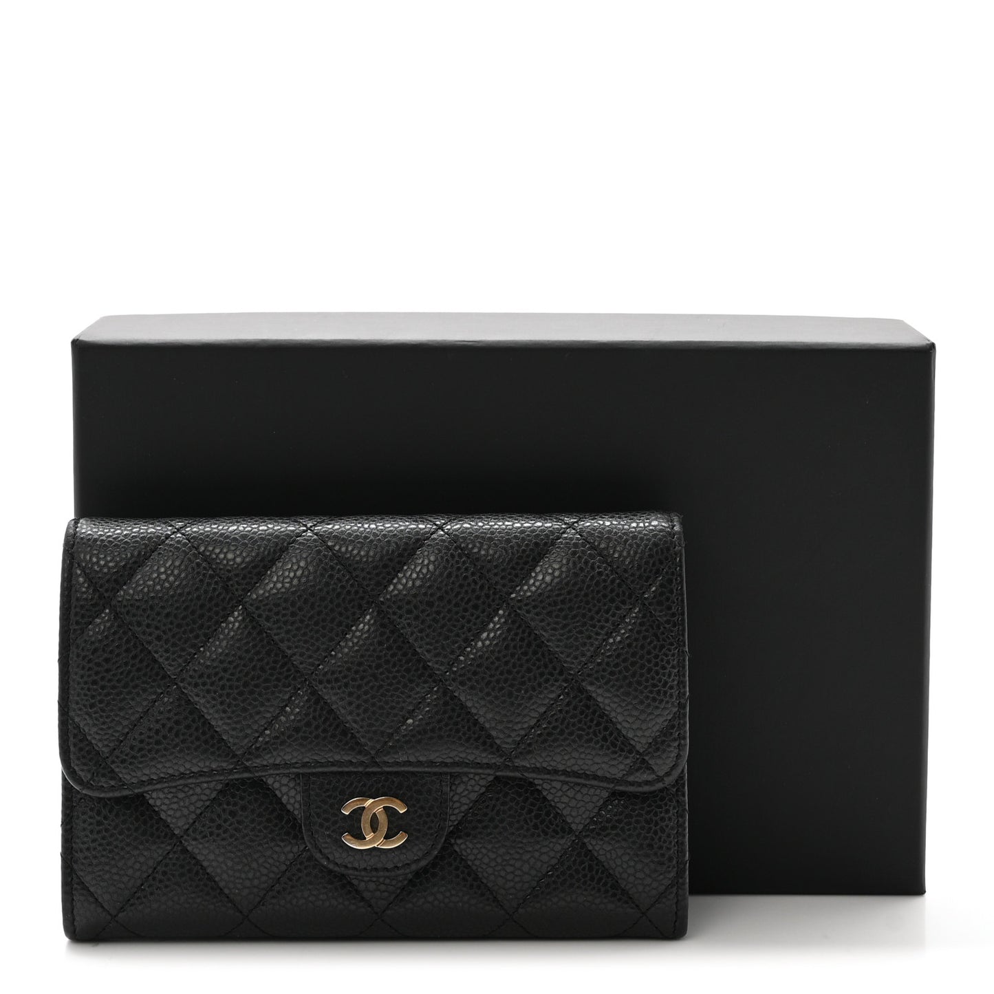 Caviar Quilted Small Flap Wallet Black