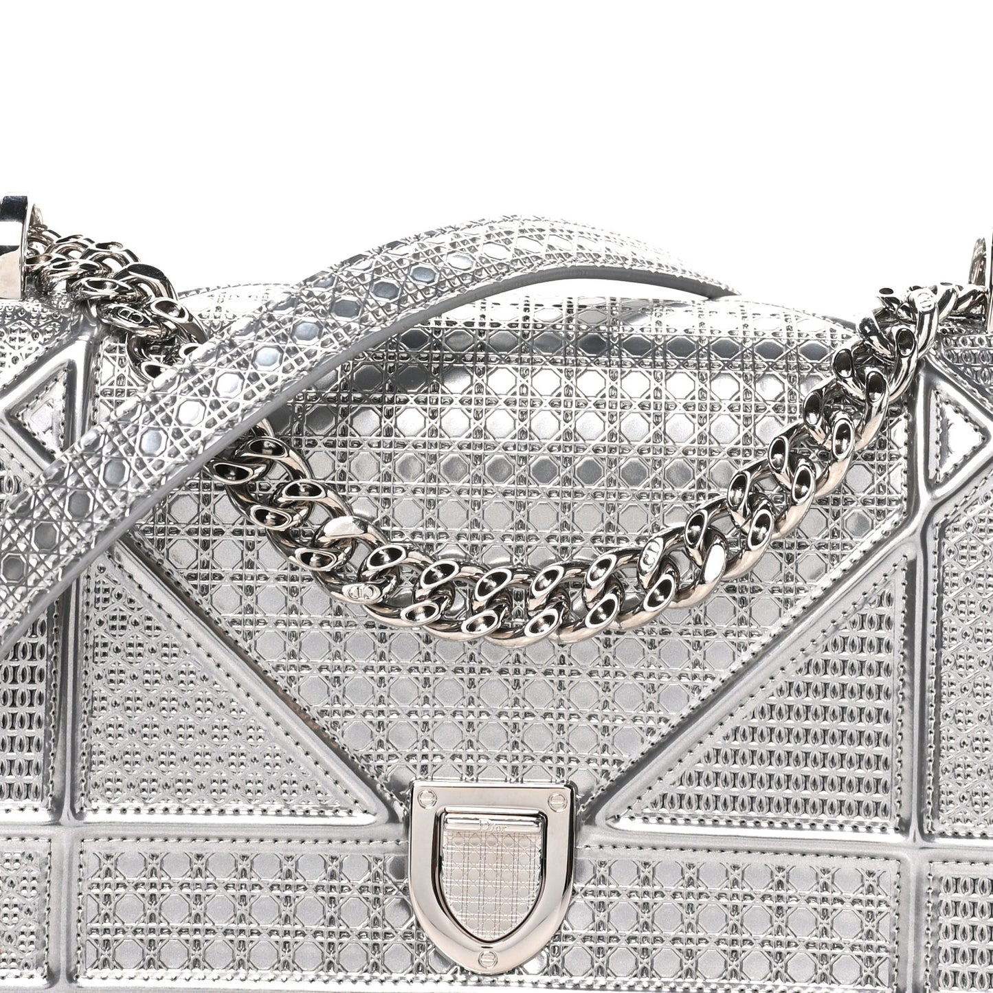 Metallic Patent Micro-Cannage Small Diorama Flap Bag Silver