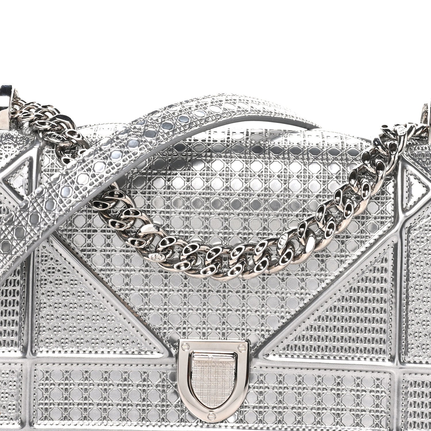 Christian Dior Metallic Patent Micro-Cannage Small Diorama Flap Bag Silver 7 of 9