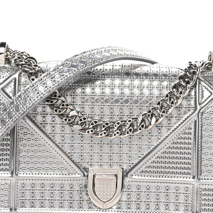 Christian Dior Metallic Patent Micro-Cannage Small Diorama Flap Bag Silver 7 of 9