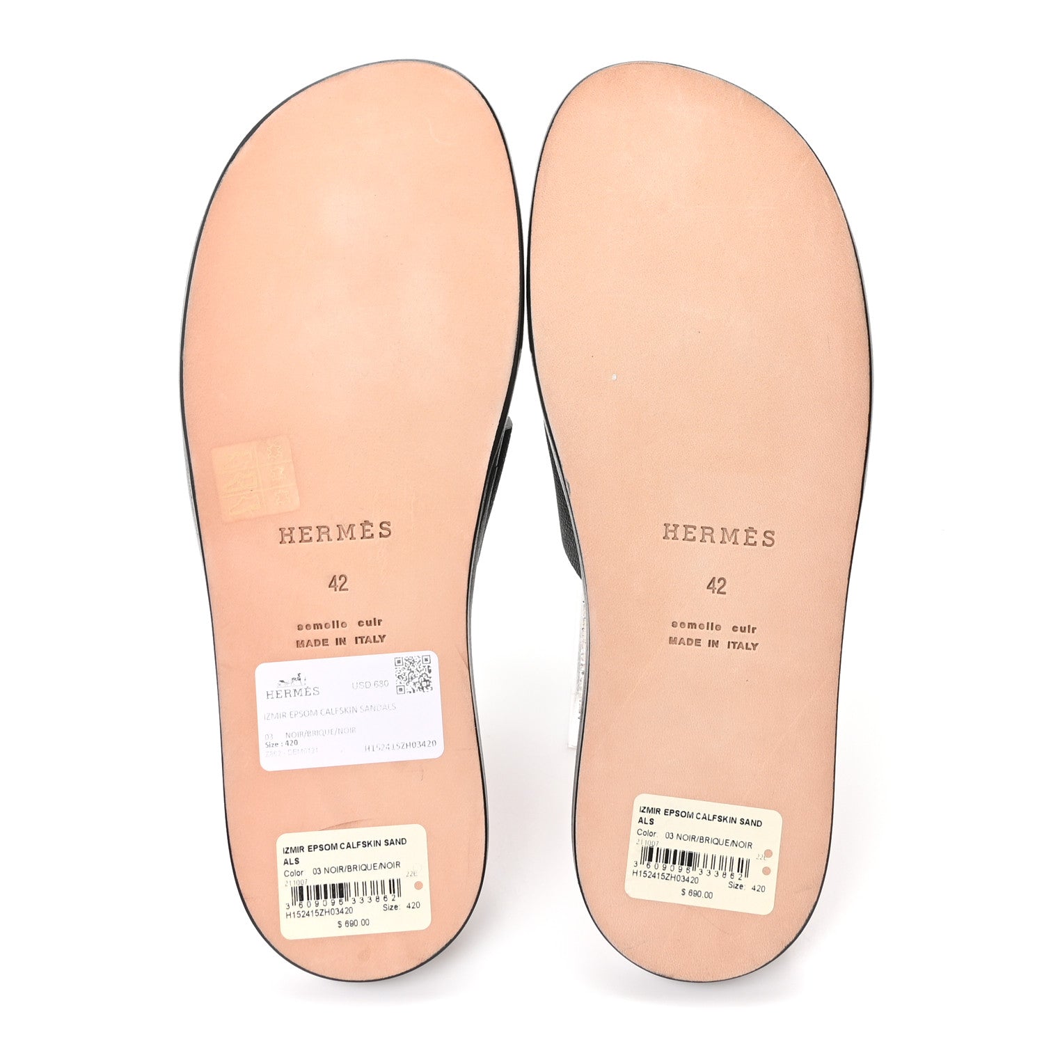 Hermes Epsom Mens Izmir Sandals 42 Black Brique 1889763 – FASHIONPHILE